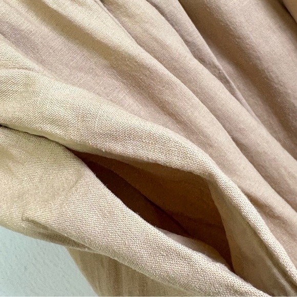 Target Universal Thread Linen Prairie Milkmaid Peasant Midi V Neck Dress Wheat S - Picture 13 of 15